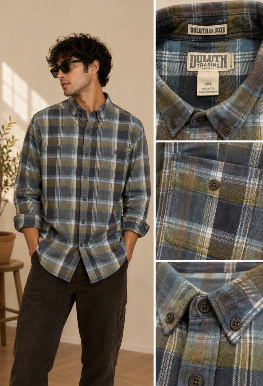 Cabin-core Duluth Trading Co. Untucked Flannel Button Down Shirt Men’s 2XL Plaid